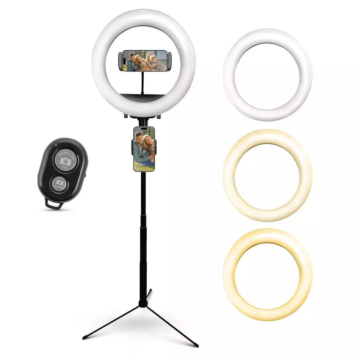 iDance LED Ring Light with Cell Phone Holder, 10", USB Powered with BT Wireless Remote Control and Foldable Adjustable Tripod Stand, Selfie, Makeup Ring Light with Universal iPad Mini Holder