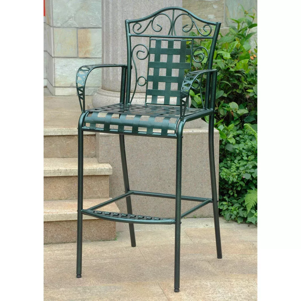 International Caravan Iron Patio Bar Stool in Verdigris - Set of 2