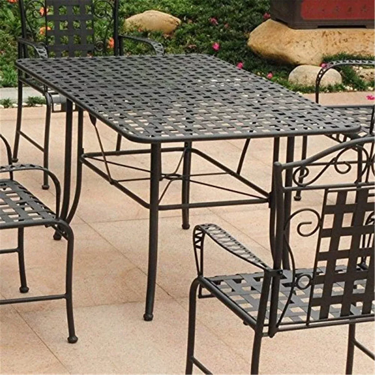 International Caravan Mandalay 63-inch by 39-inch Iron Rectangular Dining Table Antique Black