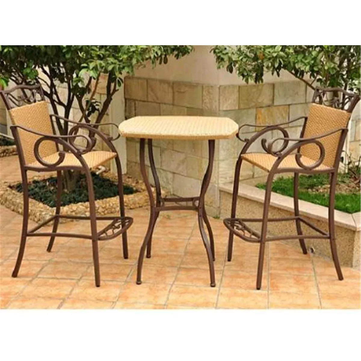 International Caravan Outdoor Wicker Bar Height Bistro Set