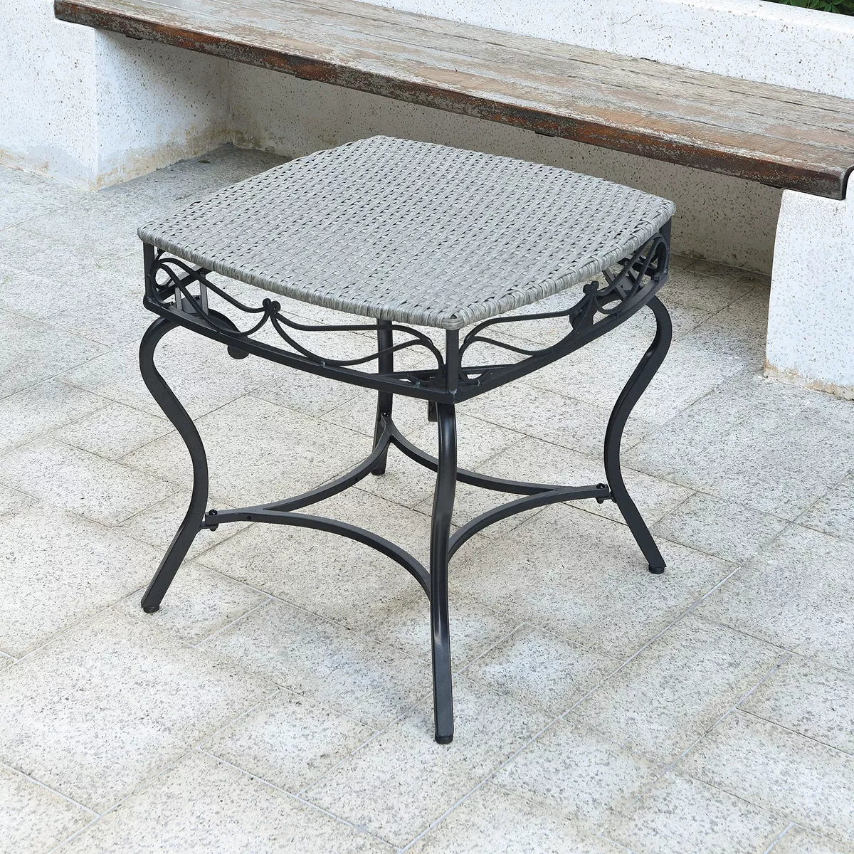 International Caravan Valencia Resin Wicker Outdoor Side Table Grey