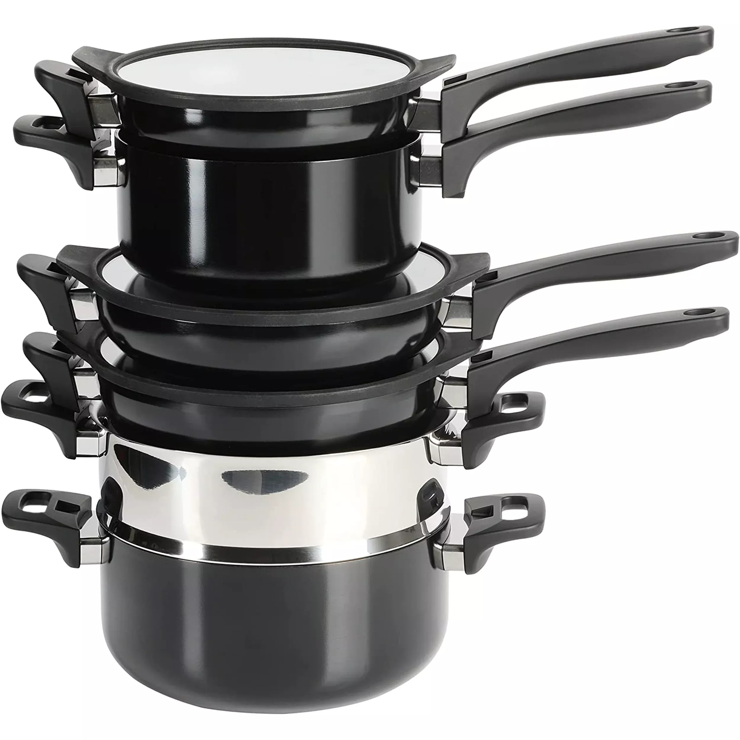 Kenmore EliteGrayson 9 Piece Nonstick Aluminum Stackable Cookware Set in Black