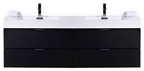 Kube Bath Bliss 72" Double Sink Black Wall Mount Modern Bathroom Vanity