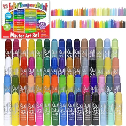 Kwik Stix Solid Tempera Paint Sticks, 60 Colors, Washable Paint Sticks for Kids, Super Quick Drying, Non-Toxic, Allergen Free, Paint Sticks in Classic, Metallic, Neon, Pastel, Jewel & Earth Colors, Paint for Kids and Toddlers