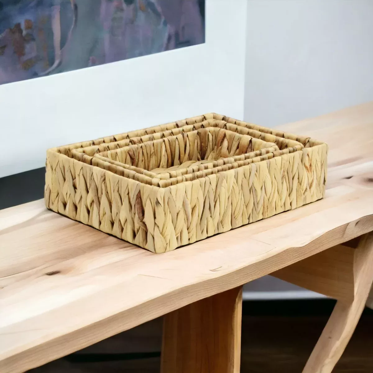 Laelia Water Hyacinth Woven Rectangular Basket Set
