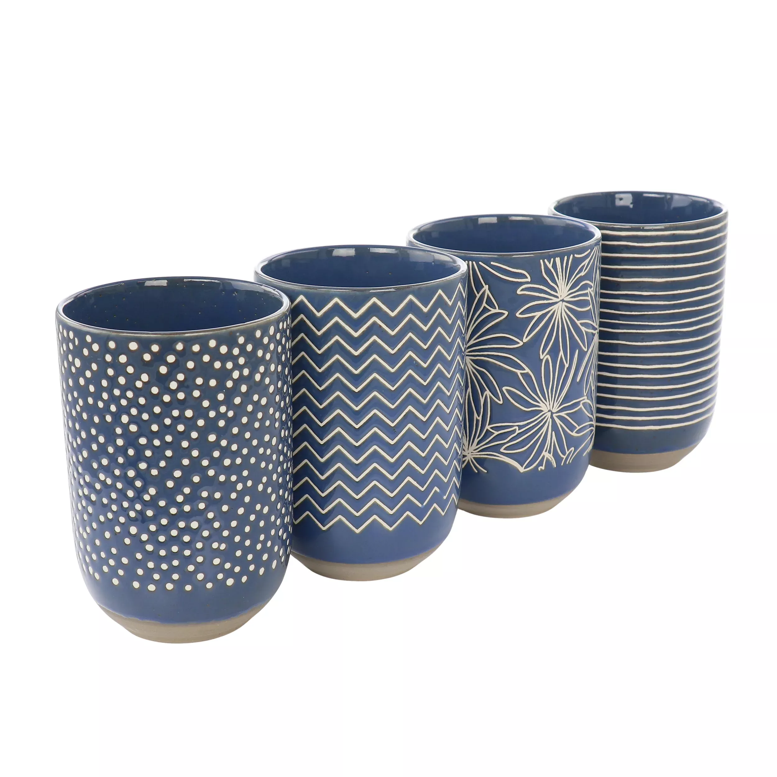 Laurie GatesMadrina 4 Piece 19 Ounce Stoneware Assorted Designs Mug Set in Blue