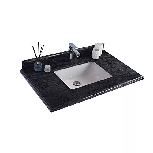 Laviva Black Wood Marble Countertop - 36" - Single Hole with Rectangular Sink