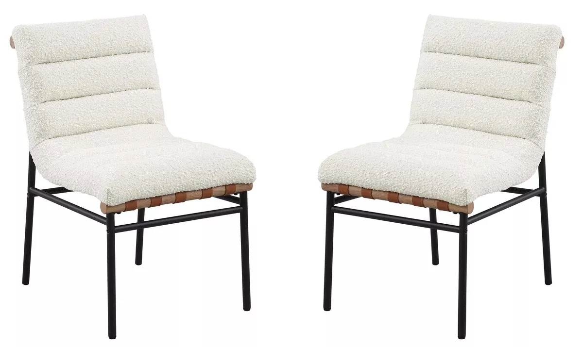 LILOLA LIVING Lahni Set of 2 White Boucle Fabric Dining Chairs – Modern Upholstered Side Chairs with Full Foam Seating and Sleek Contemporary Design for Kitchen Dining Room