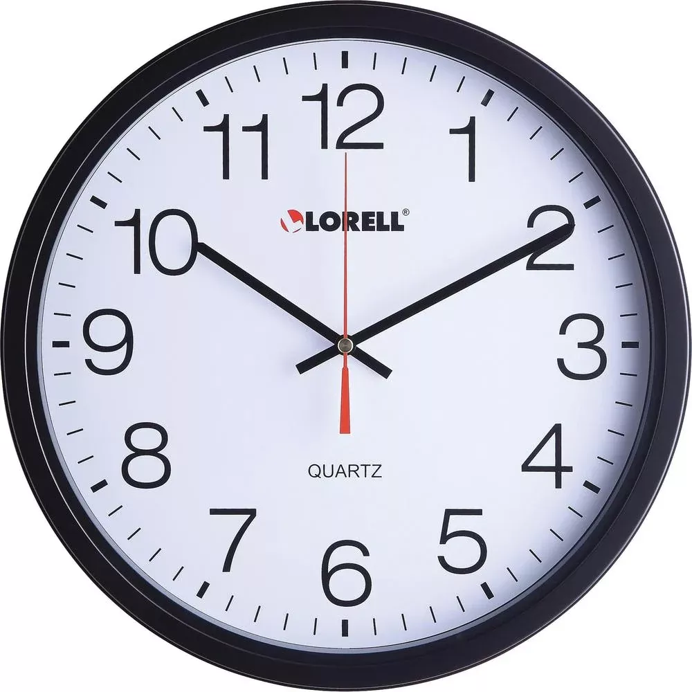 Lorell 12-1/2'' Slimline Wall Clock - Analog - Quartz - Black - Modern Style