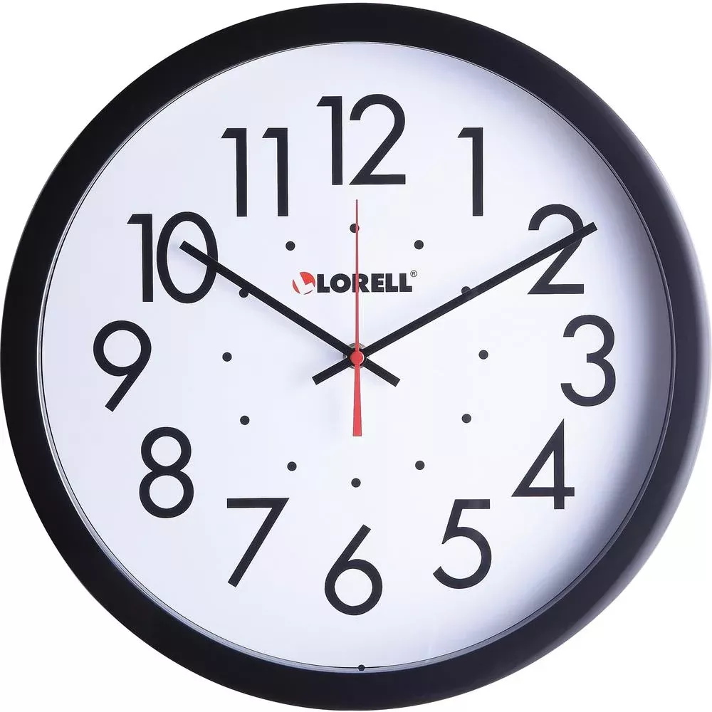 Lorell 14-1/2'' Self-Set Wall Clock - Analog - Quartz - White Main Dial - Black