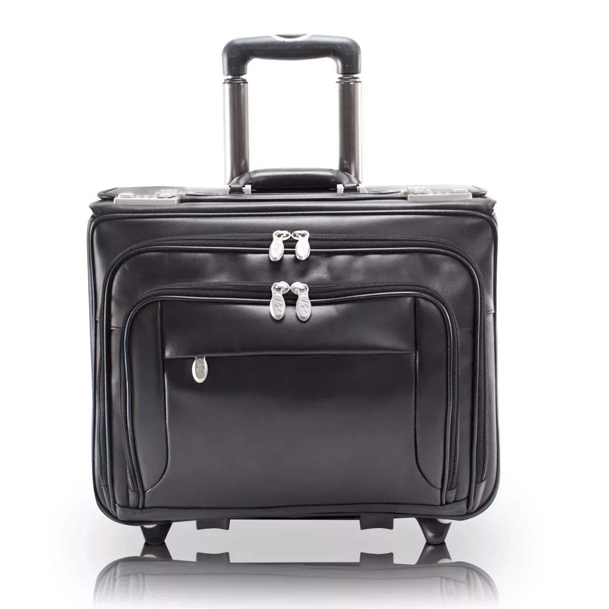 McKlein Sheridan, Top Grain Cowhide Leather, 17" Leather Patented Detachable -Wheeled Catalog Briefcase, Black (84665), One Size