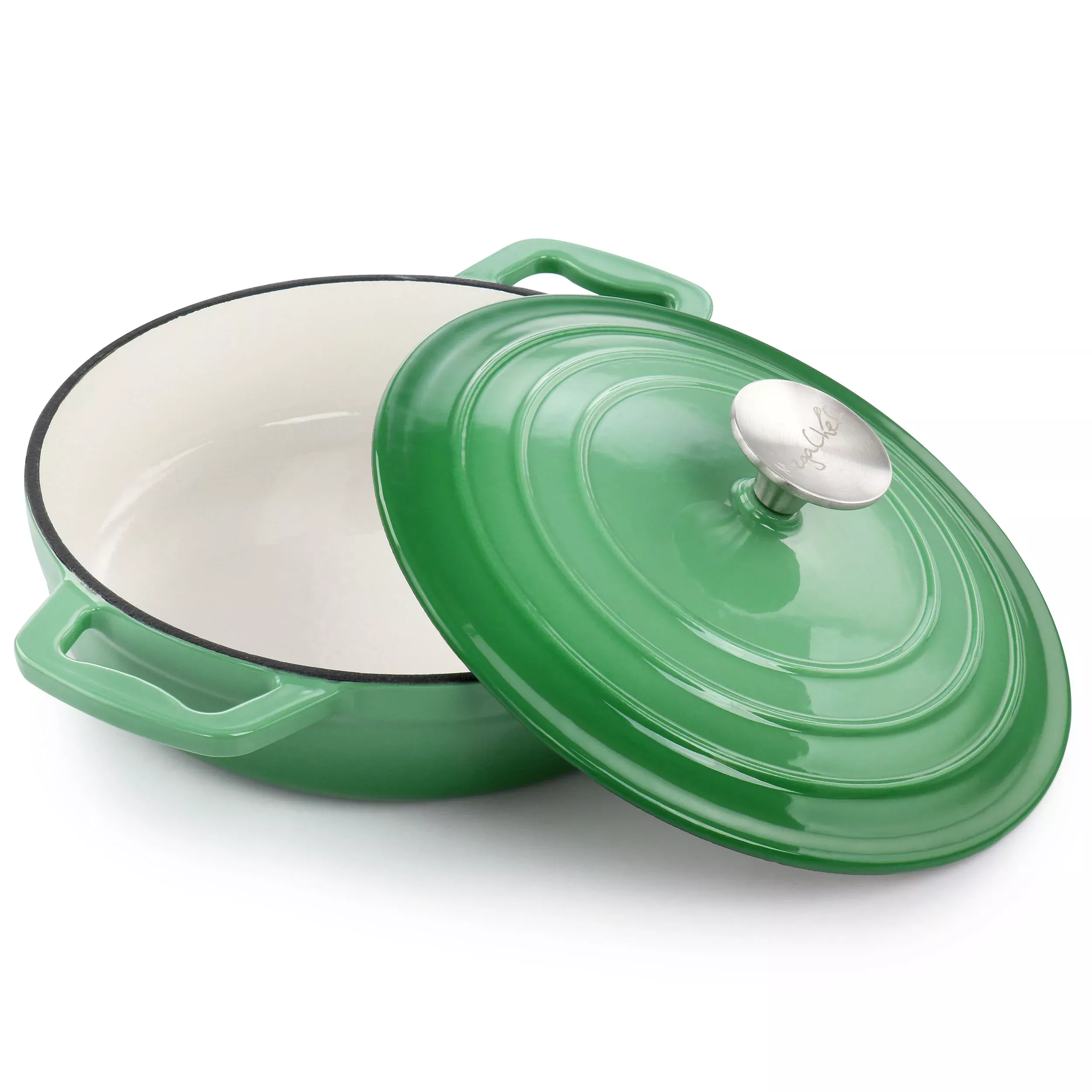 Megachef MegaChef 2 Quart Round Enameled Cast Iron Braiser Pan in Green