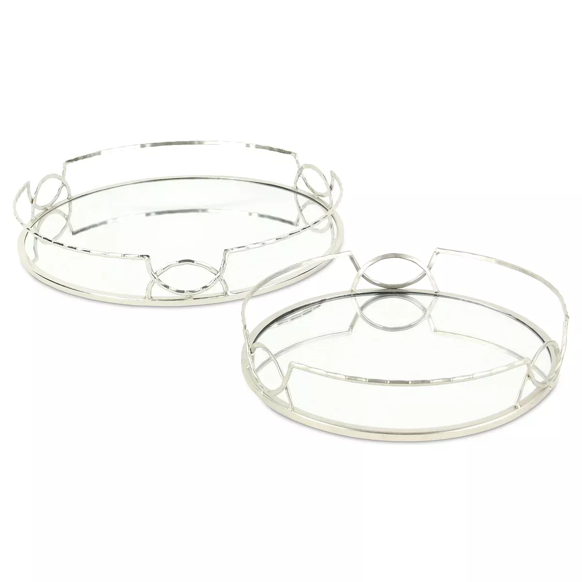 Mianzi Round Bamboo-Inspired Set of 2 Trays - Silver