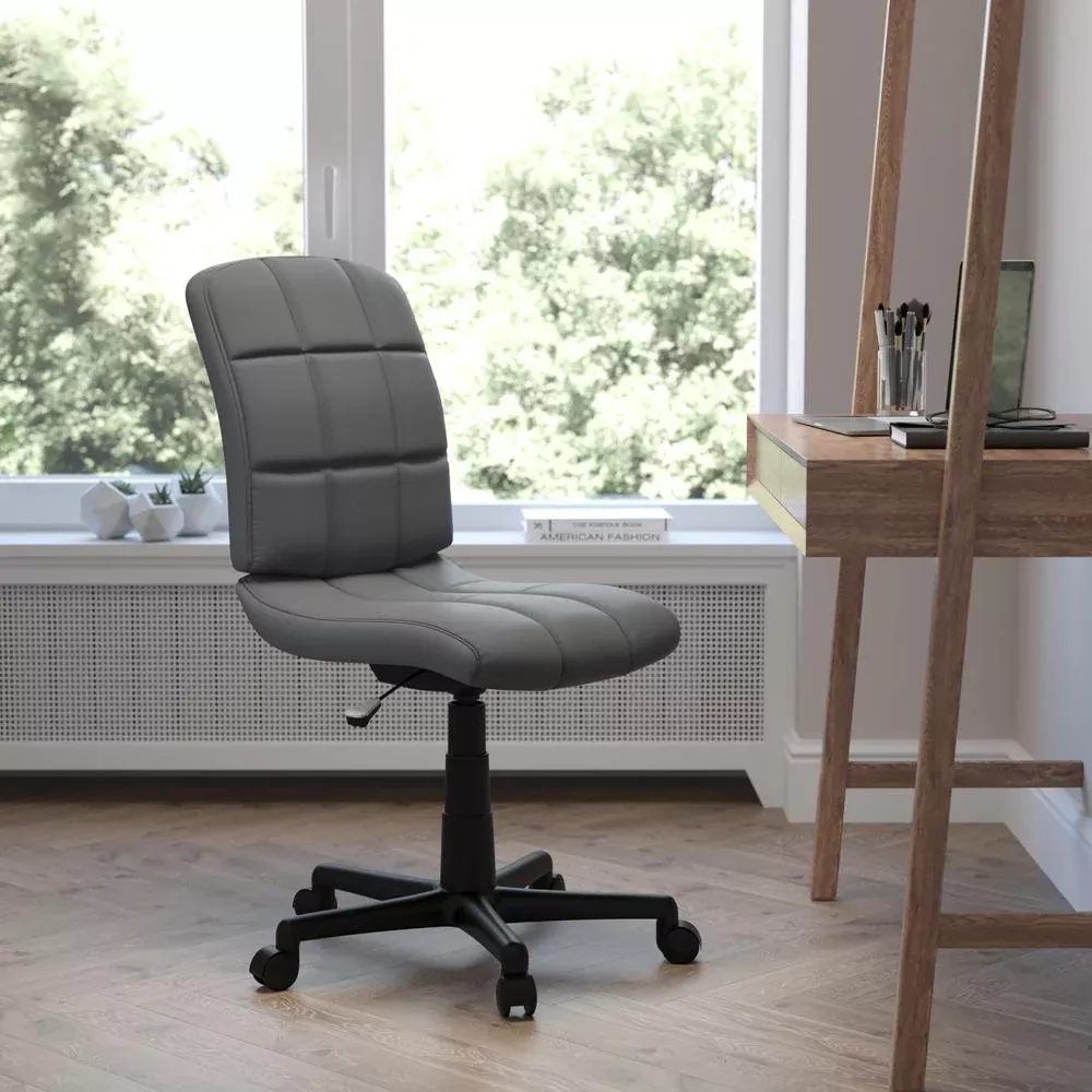 Mid-Back Gray Quilted Vinyl Swivel Task Office Chair - Flash Furniture