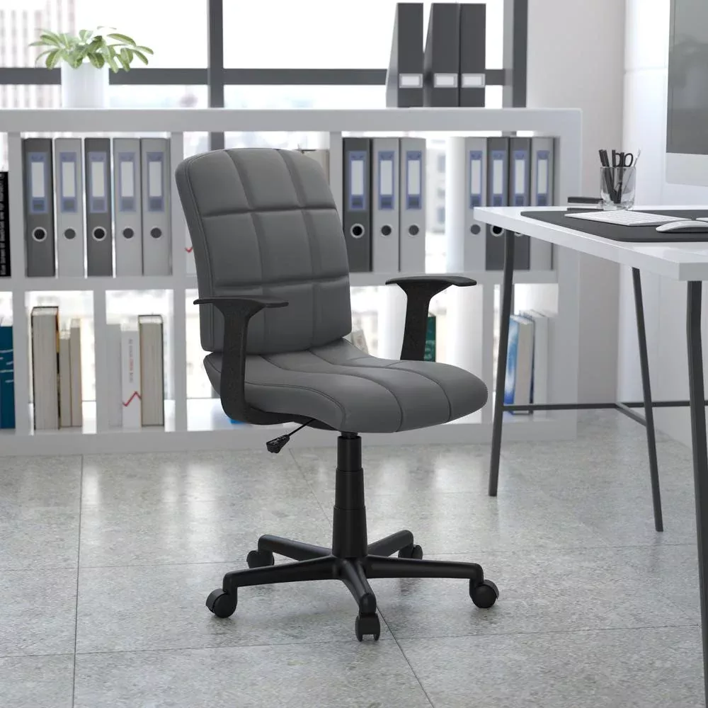 Mid-Back Gray Quilted Vinyl Swivel Task Office Chair with Arms - Flash Furniture