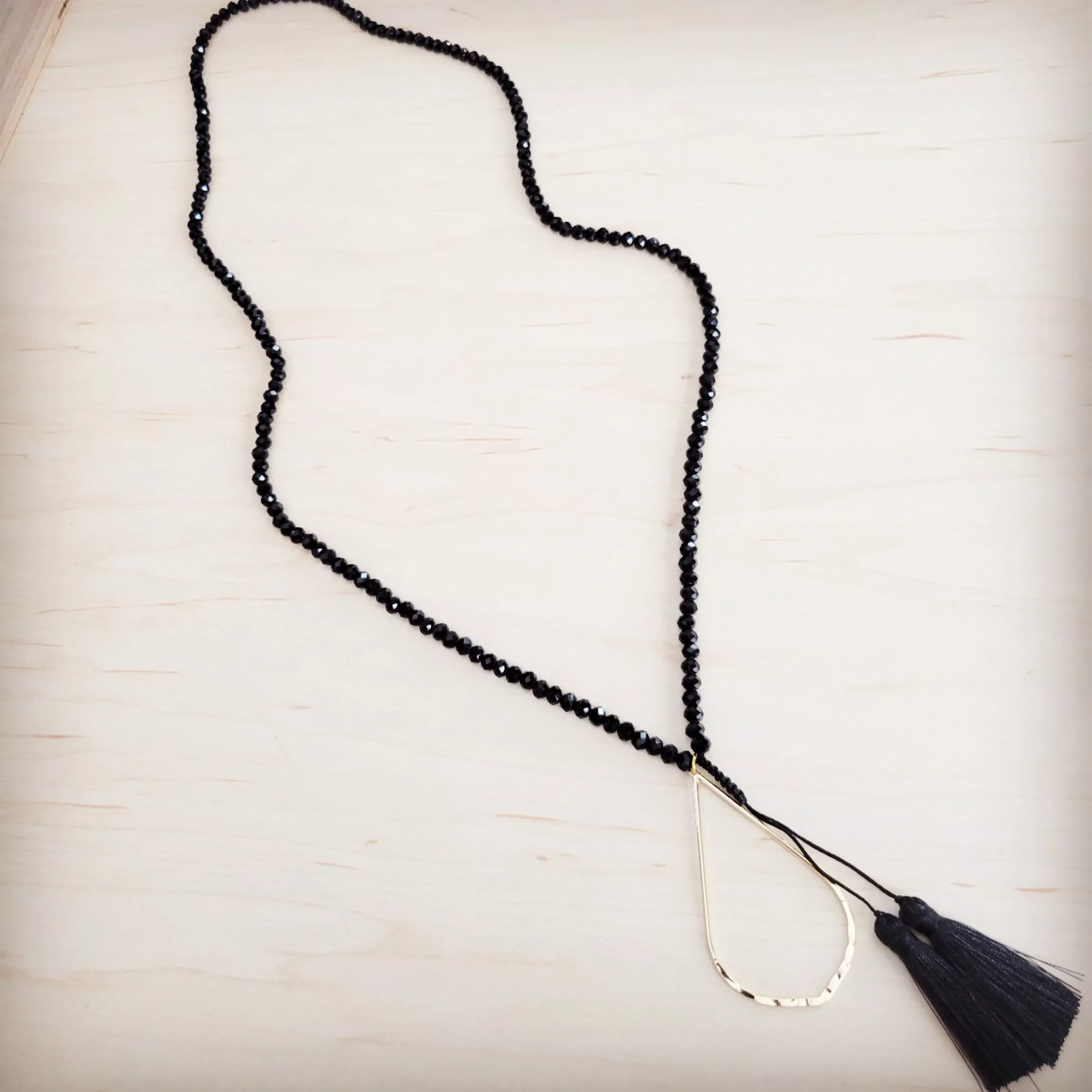 **Midnight Faceted Bead Lariat with Gilded Teardrop Necklace 257lz