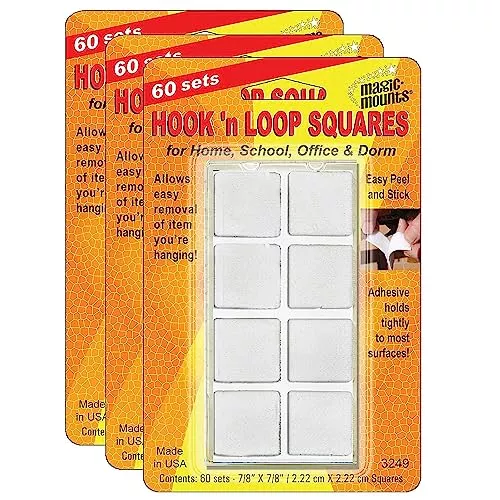 Miller Studio MIL3249W-3 Magic Mounts Hook 'n Loop 7/8-Inch Square Hook & Loop Fastener, White, 60 Sets Per Pack, 3 Packs