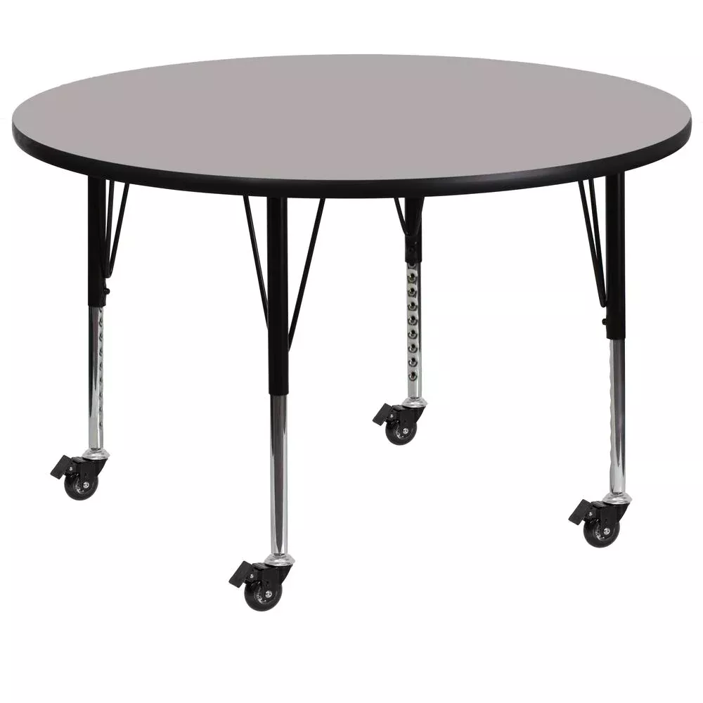 Mobile 48'' Round Grey HP Laminate Activity Table - Height Adjustable Short Legs - Flash Furniture