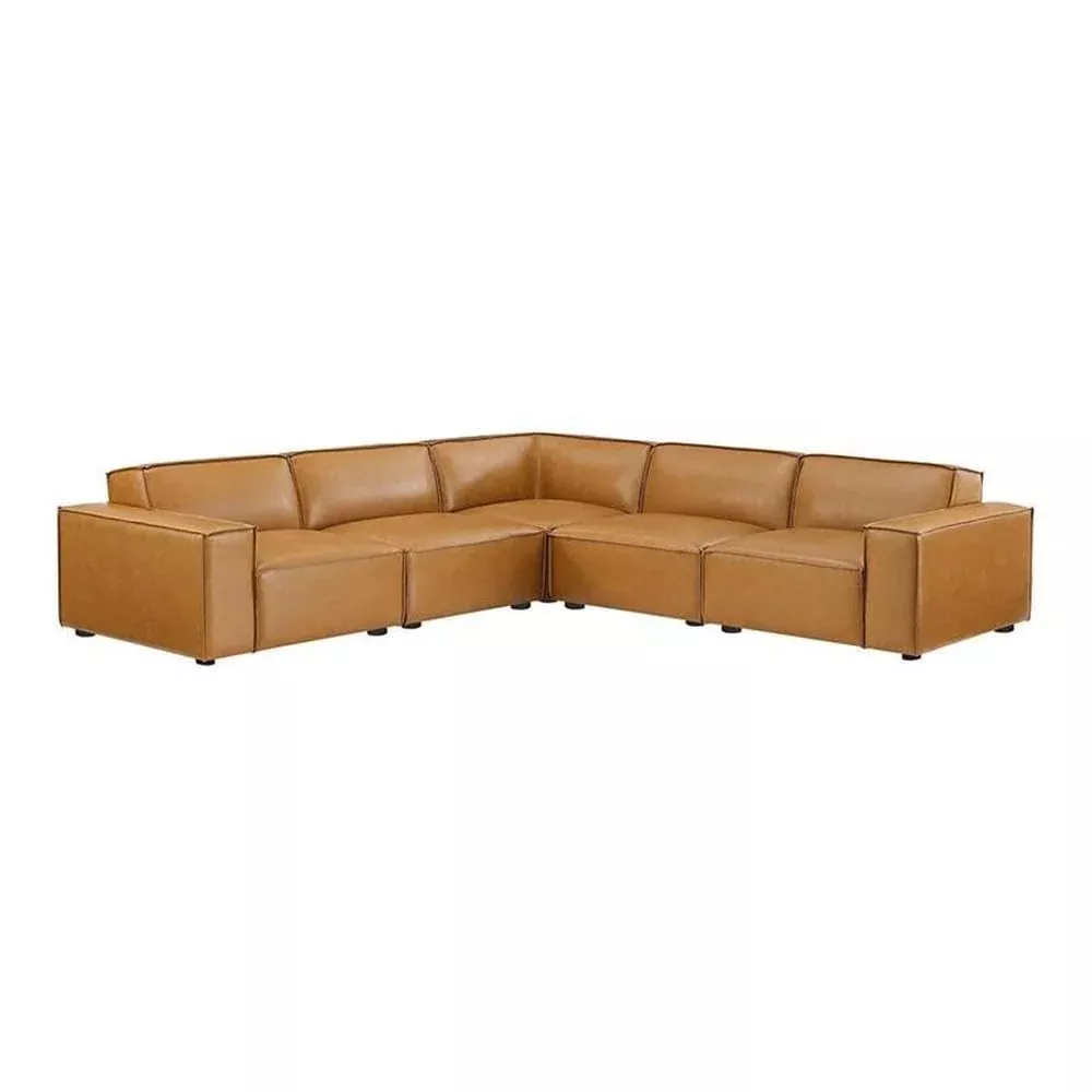 Modway Restore Vegan Leather Sectional 5-Seater Sofa in Tan