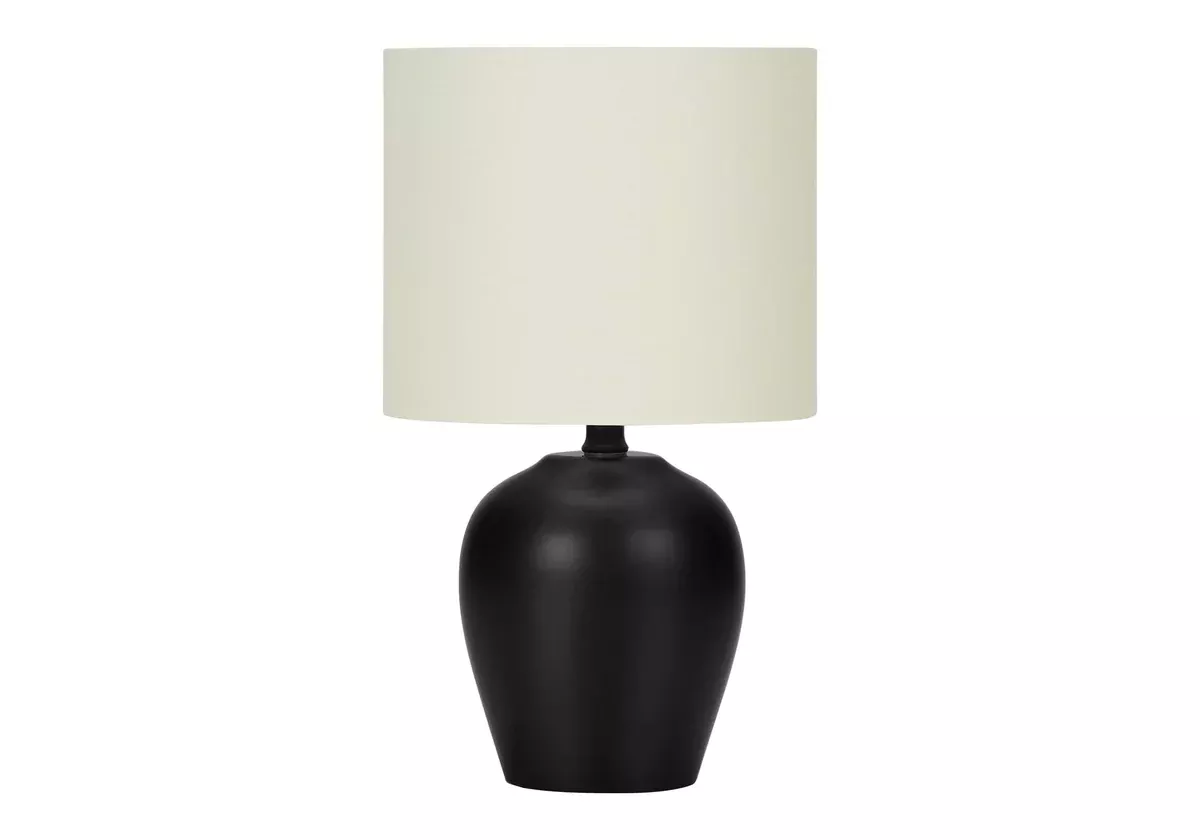Monarch Specialties I 9738 LightingTable Lamp, Black Ceramic, Ivory/Cream Shade, Transitional