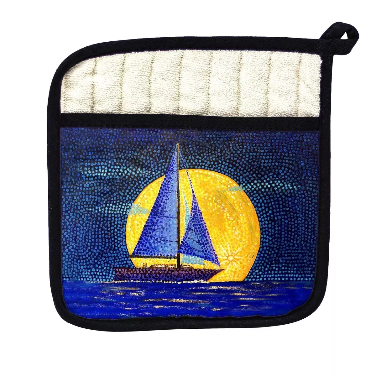Moonrise Sailboat Pot Holder - 9x9