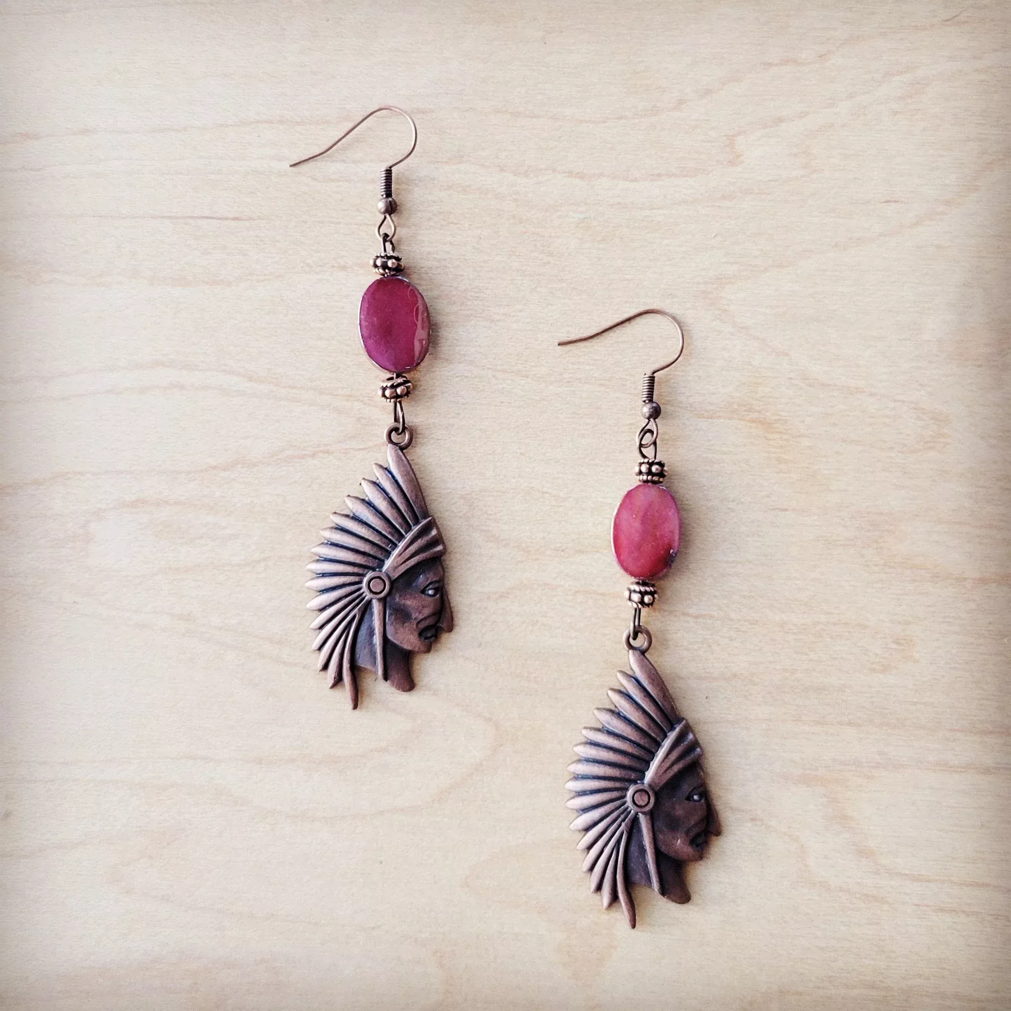 **Natural Pink Jade Earrings w / Copper Indian Accent 225t