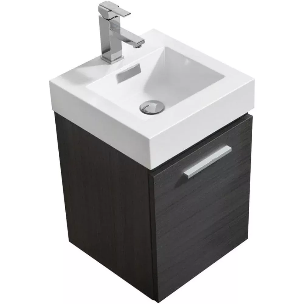 Oakestry 16-Inch Gray Oak Floating Bathroom Vanity Wall Mounted Cabinet with Sink Modern Space Saving Small Bathroom Storage Contemporary Design for Home and Office