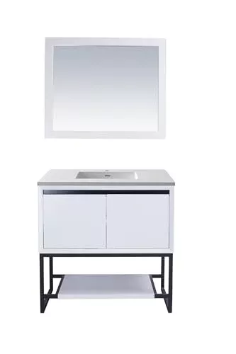 Oakestry Alto 36 Inch White Bathroom Vanity Matte White Viva Stone Solid Surface Countertop Modern Single Sink Freestanding Storage Soft Close Doors Washroom Cabinet