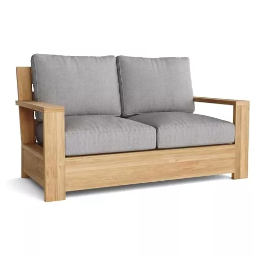 Oakestry Madera Deep Seating Loveseat Premium Solid Teak Wood Outdoor 2-Seater Sofa with Plush Cushions Handcrafted Patio Garden Furniture Weather Resistant Wooden Loveseat for Deck Porch and Balcony