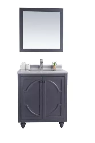 Oakestry Odyssey 30 Inch Maple Grey Bathroom Vanity Single Sink White Stripes Marble Countertop Freestanding Modern Storage Cabinet Soft Close Doors Luxury Washroom Furniture