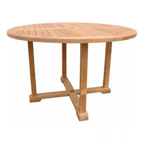 Oakestry Tosca 4-Foot Round Dining Table with Frame Premium Solid Teak Outdoor Patio Garden Table Weather Resistant Wood Furniture for Backyard Deck Balcony Café and Alfresco Living