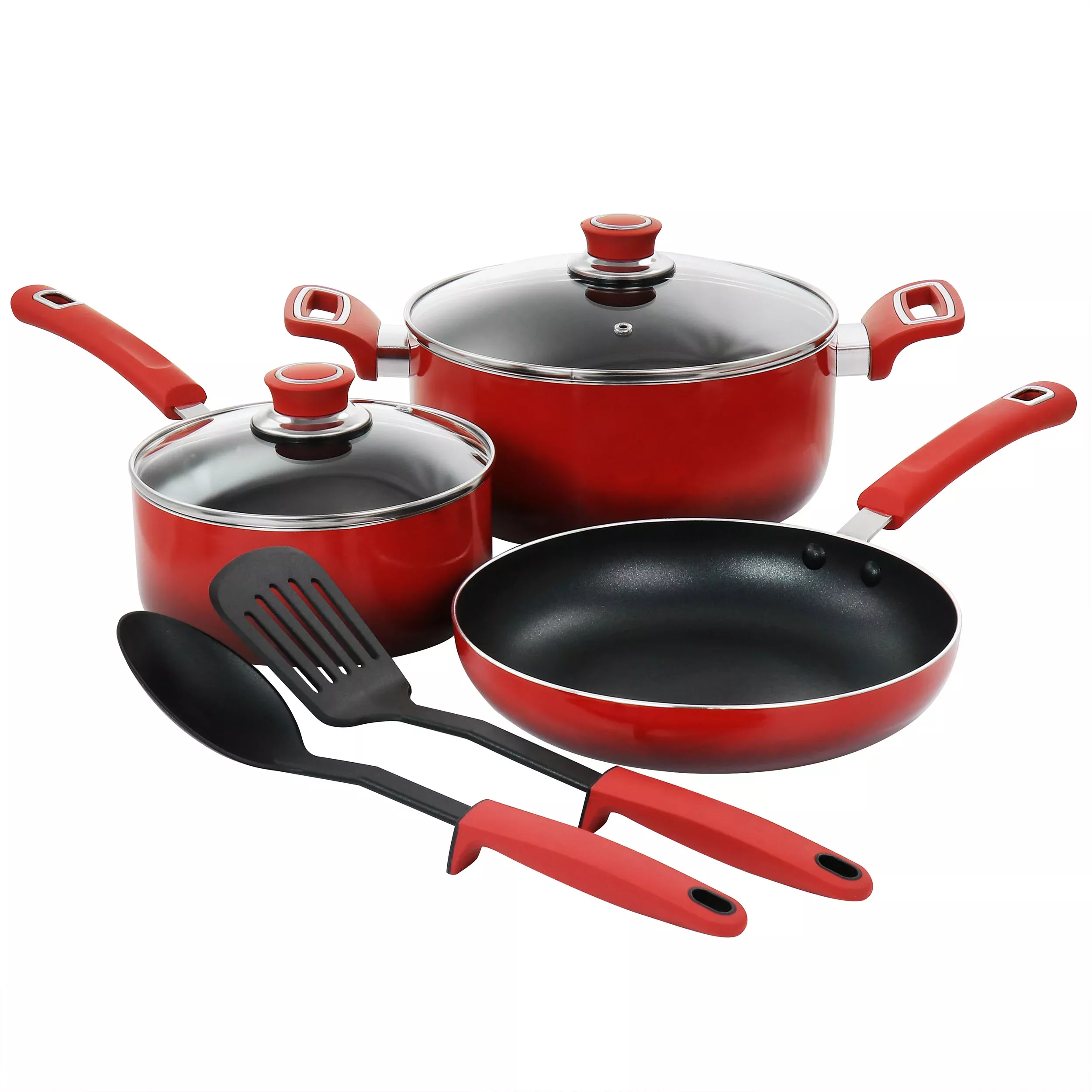 Oster7 Piece Non Stick Aluminum Cookware Set in Red