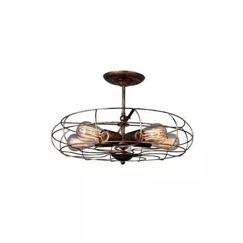 Pamela 5 Light Flush Mount – Industrial Style Ceiling Light in Antique Copper Finish for Hallways or Dining Room