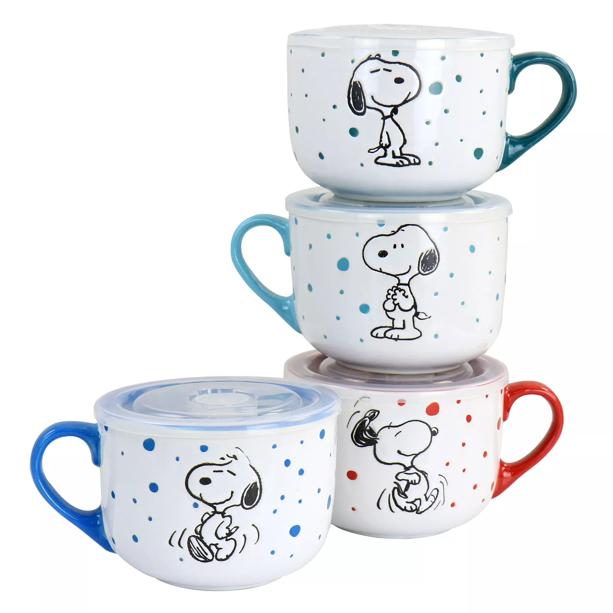 PeanutsFreckled Joy 25oz Stoneware 4 Piece Soup Cup and Lid Set in Assorted Designs
