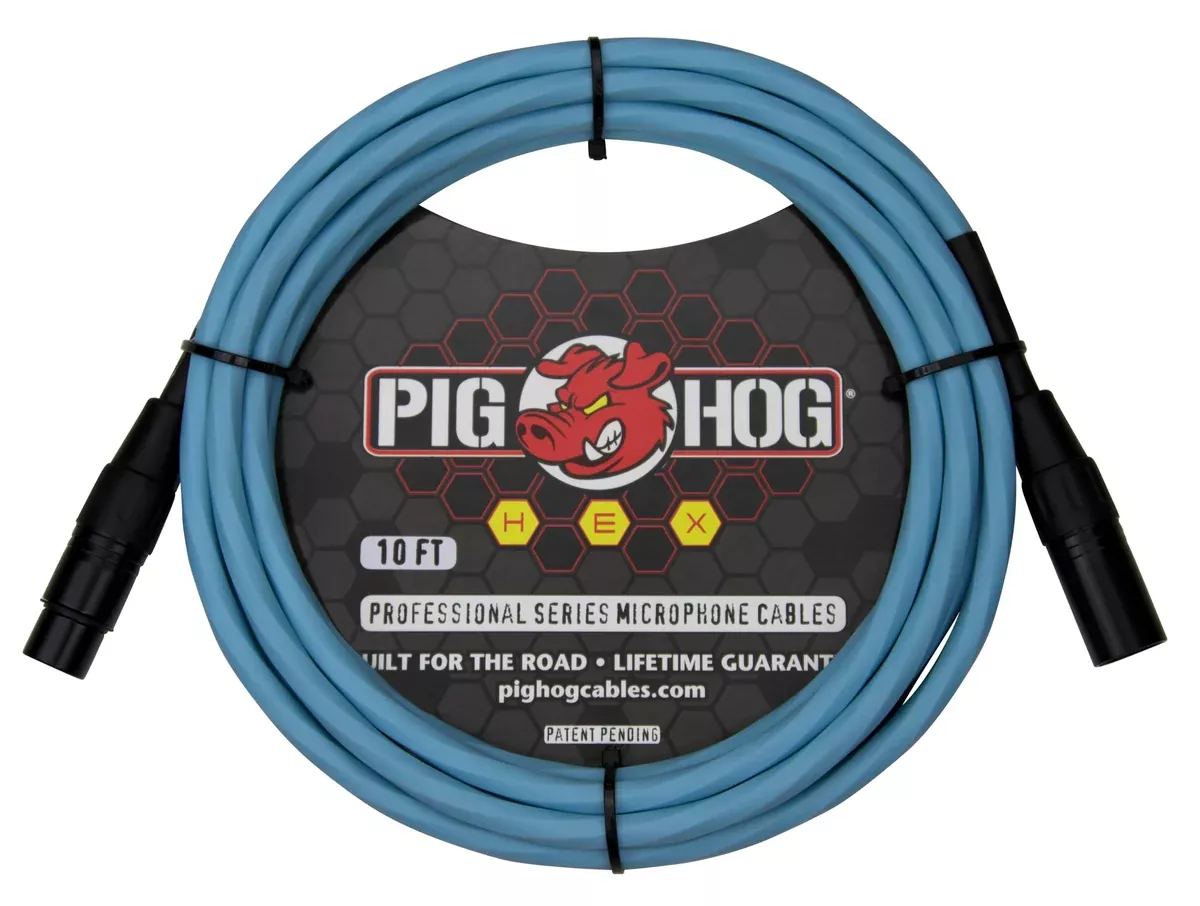Pig Hog PHMH10DB Hex Series Mic Cable, Daphne Blue 10ft