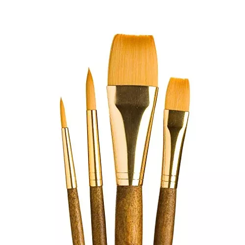 Princeton RealValue Brush Set, Synthetic Golden Taklon, Brown Handle, 4 Piece, 1 Count