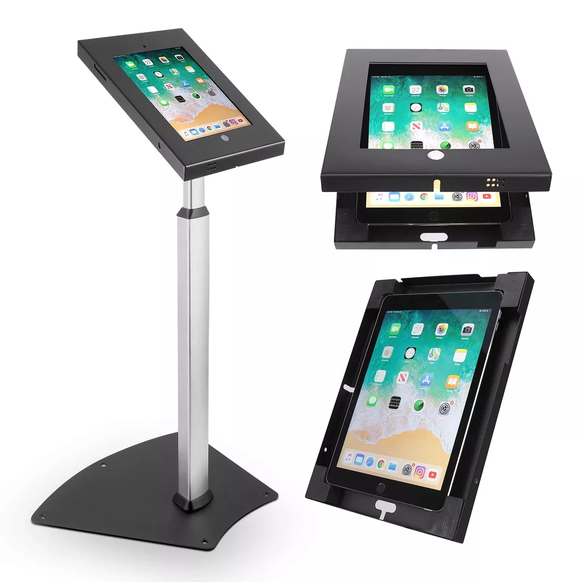 Pyle Home iPad Compatible Tablet Stand, Tamper Proof Screen Holder, 27.56'' - 43.31'' Adjustable AntiTheft Floor Stand, Works With 9.7'' Touchscreens, Cable Management, Durable Design For Public Use