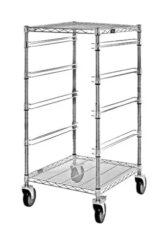 Quantum BC212439M4 Chrome Mobile Bin Cart with (2) Wire Shelves (4) Bin Slides and Set of Casters for Healthcare Food Service | 21" W x 24" L x 45" H, Carbon Steel, NSF (Dividable Grids Not Included)