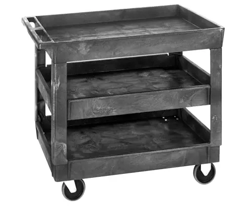 Quantum PC4026-33-3 3-Shelf Utility Cart Unit | Heavy-Duty Mobile Storage Rack with (4) 5" Casters for Industrial Supply Tool Distribution | 550 lbs Capacity | 40"W x 26"D x 32.5"H, Gray, Polymer