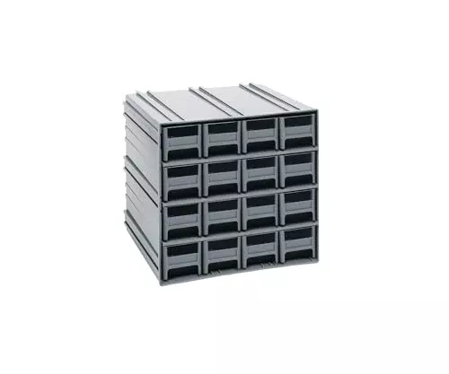 Quantum QIC-161GY Interlocking Gray Storage Cabinet with 16 Gray Drawers, 11.38-Inch by 11-3/4-Inch by 11-Inch