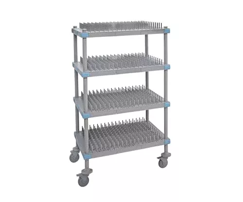 Quantum QPM245468PDR1 Millenia Drying Rack Unit Mobile with (4) Shelf Frames (4) posts and (16) Pronged Drying Rack Sections for Commercial Kitchen Restaurant Hotel Catering | 54"W x 24"D x 68"H, Gray