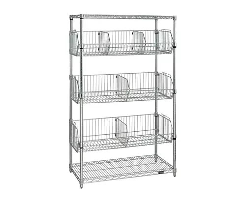 Quantum Storage Systems 2436BC6C 5-Tier Stationary Wire Basket Unit with 3 Baskets, Chrome Finish, 24" W x 36" L x 63" H