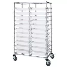 QUANTUM STORAGE SYSTEMS BC214069M2DRD Wire Double Bay Heavy Duty Wheels 22 Shelves 22 Dividable Grid Red Bins 69" H x 40" W x 24" D