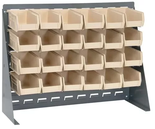 Quantum Storage Systems QBR-2721-210-24IV Ultra Bin Complete Bench Rack Package with 24 Ultra Bins, 27" x 8" x 21" , Ivory