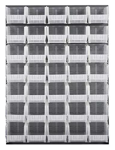 Quantum Storage Systems QLP-4861-240-35CL Gray Louvered Panels Complete Package with Bins, 48" L X 61" H, Clear