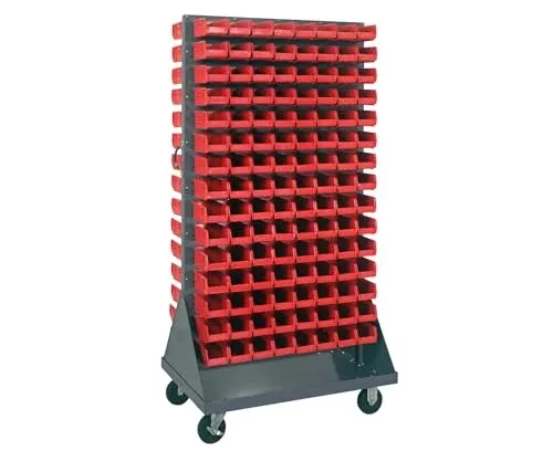 Quantum Storage Systems QMD-36H-220RD Mobile Double Sided Gray Louvered Rack System with Bins, 36" L x 25" W 72" H, Red