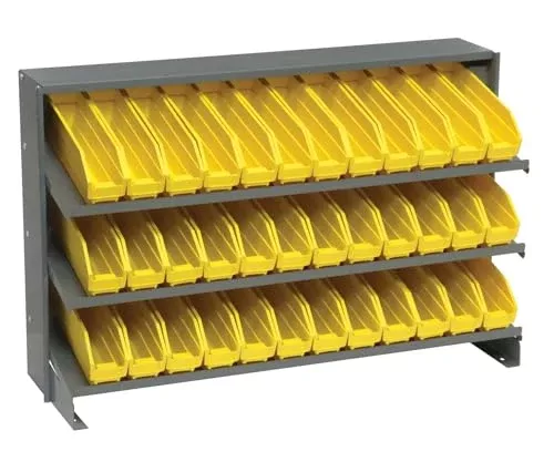 Quantum Storage Systems QPRHA-100YL Solid Single Sided 3 Shelves 36 Economy Yellow Bins 23" H x 36" W x 13" D
