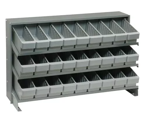 QUANTUM STORAGE SYSTEMS QPRHA-501GY Solid Single Sided 3 Shelves 27 Super Tuff Euro Gray Bins 23" H x 36" W x 13" D