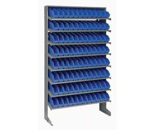 QUANTUM STORAGE SYSTEMS QPRS-100BL Solid Single Sided 8 Shelves 96 Economy Blue Bins 60" H x 36" W x 12" D