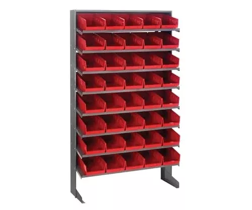 QUANTUM STORAGE SYSTEMS QPRS-102RD Solid Single Sided 8 Shelves 40 Economy Red Bins 60" H x 36" W x 12" D